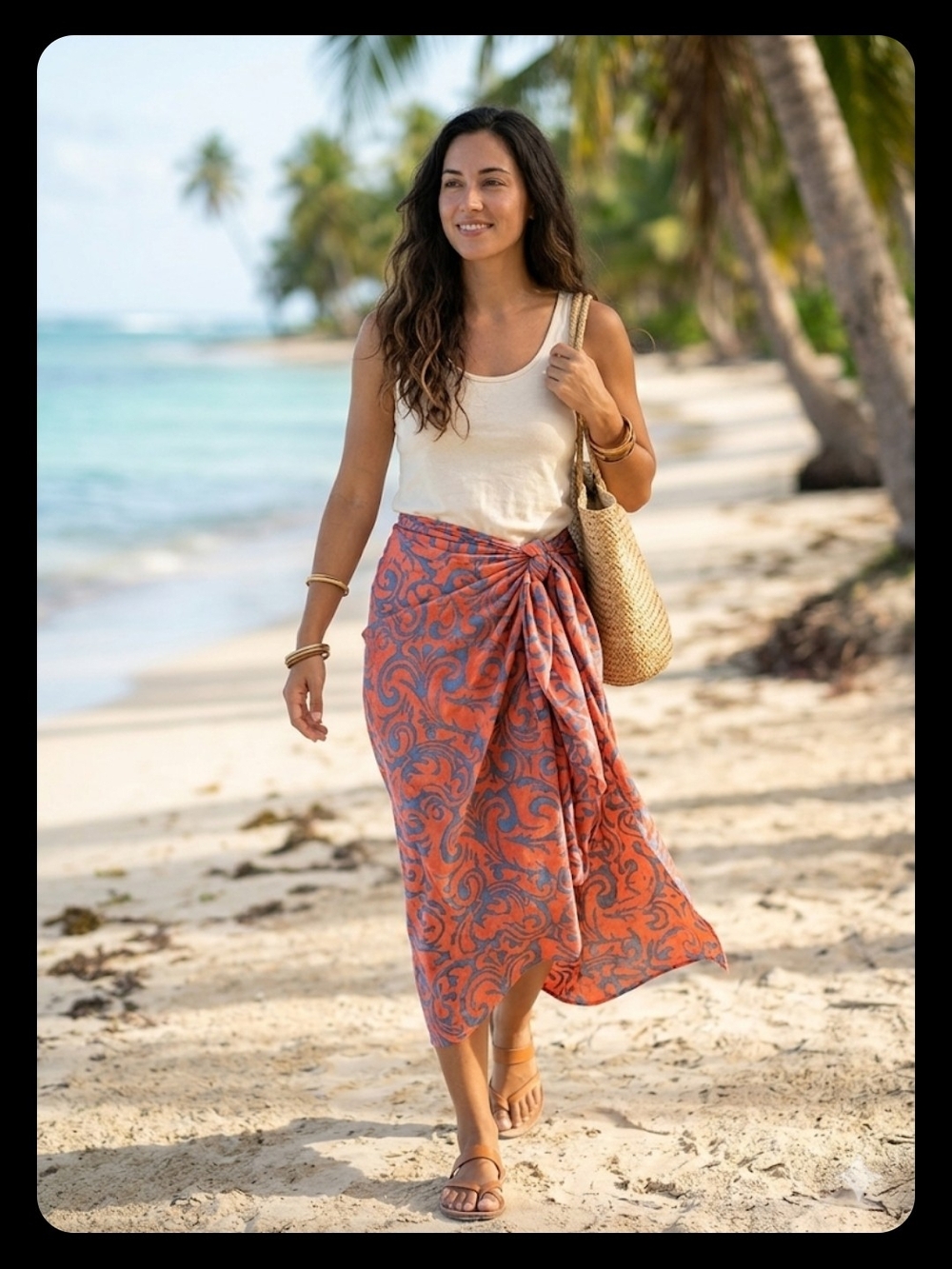 Coral Paisley Tie-Front Sarong Cover-Up